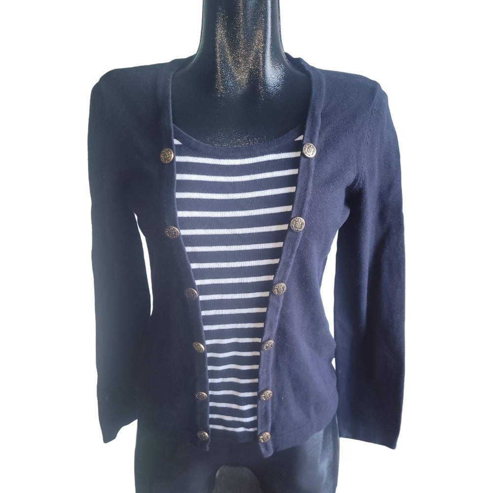 Lindor Navy Blue Nautical Vibes Sweater with Striped Front Size S